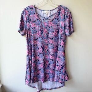 Simply Southern pineapple print crossover neck tunic shirt with pockets